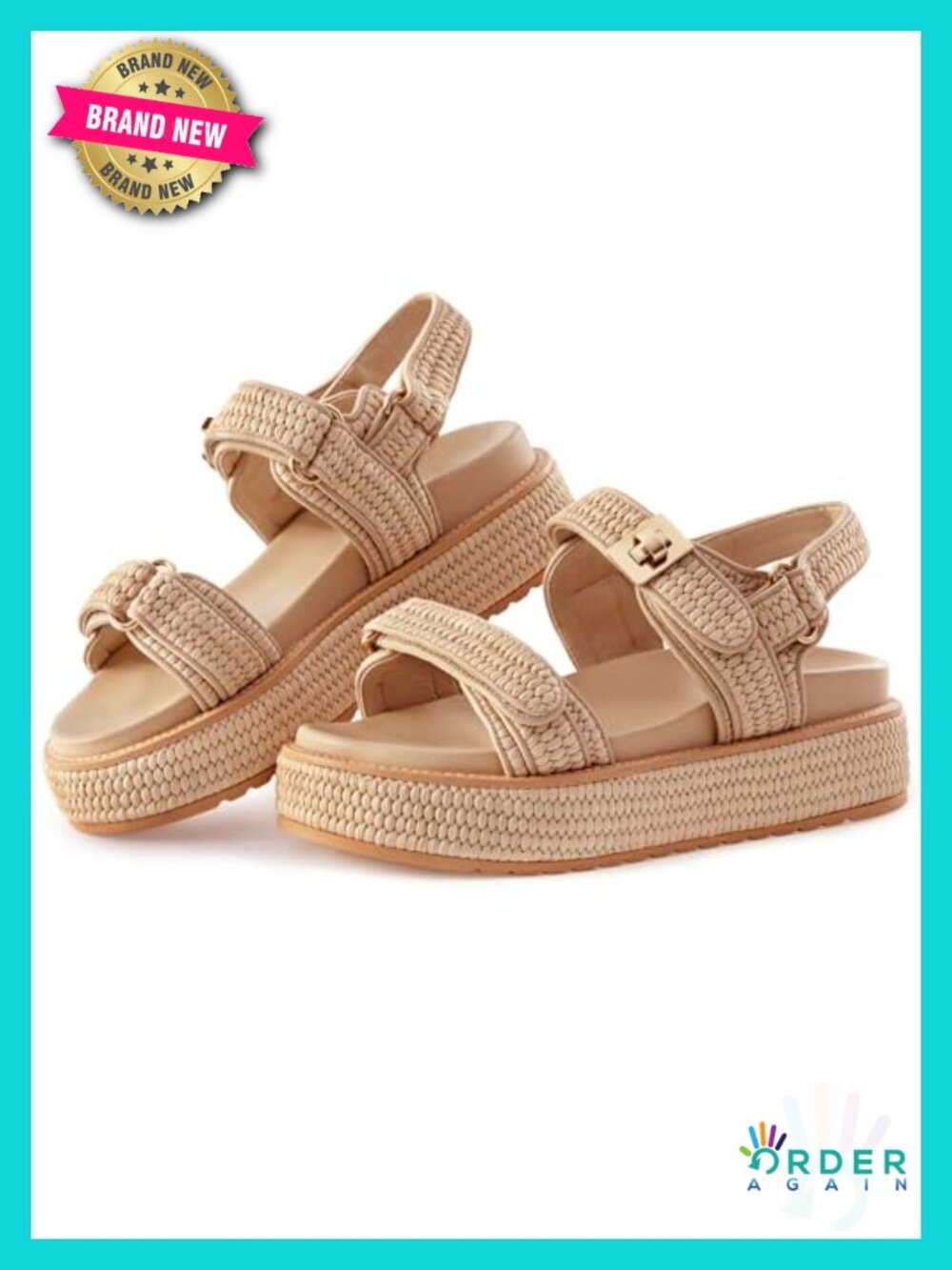 Raffia Platform Sandals - Chunky Flat Woven Summer Beach Sandals
